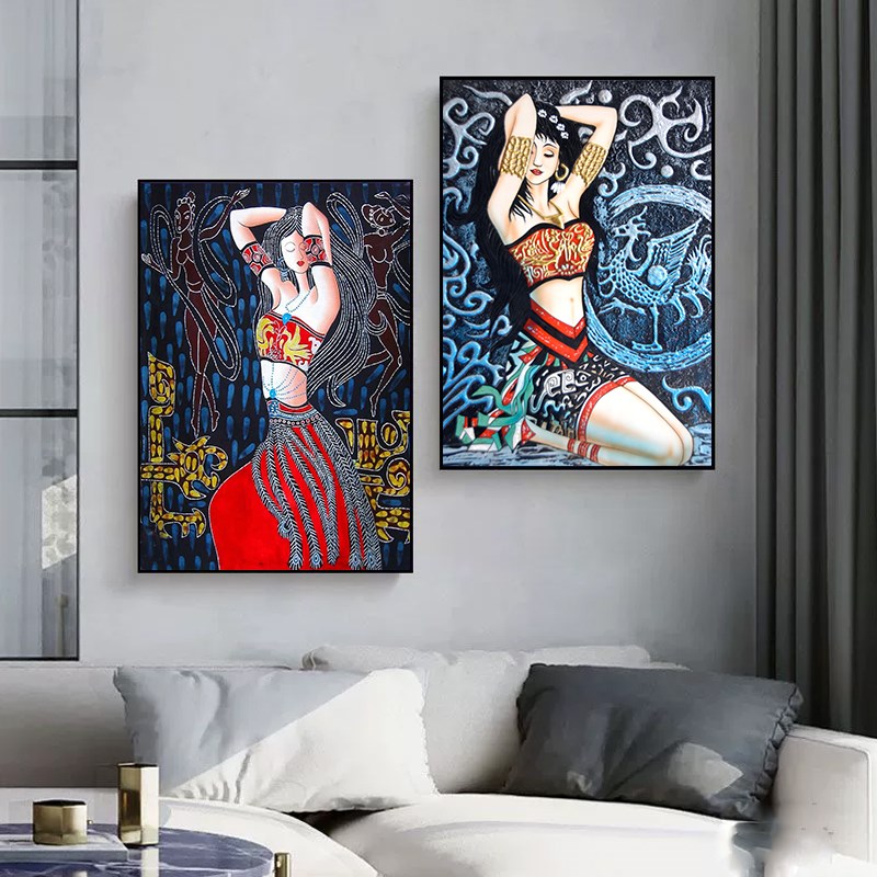 少数民族风装饰画复古客厅玄关过道挂画卧室餐厅酒店美女人物壁画图片