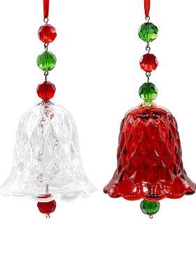 跨境红色透明水晶风铃窗户挂饰铃铛玻璃挂件节日圣诞树装饰品
