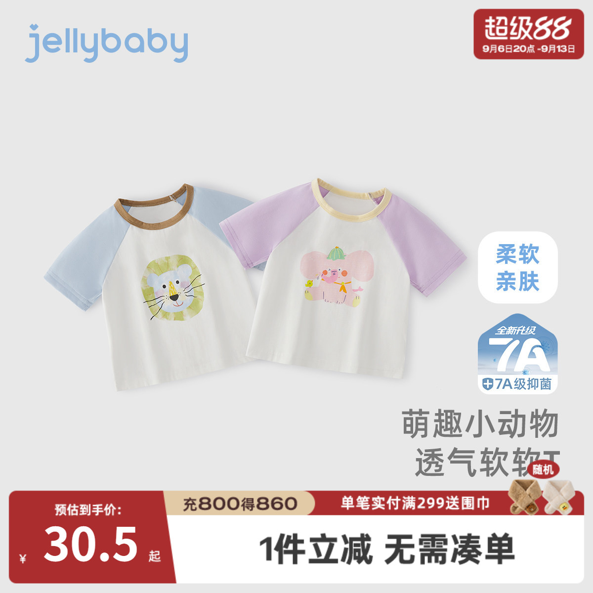7A抗菌夏季男女童卡通短袖T恤图片