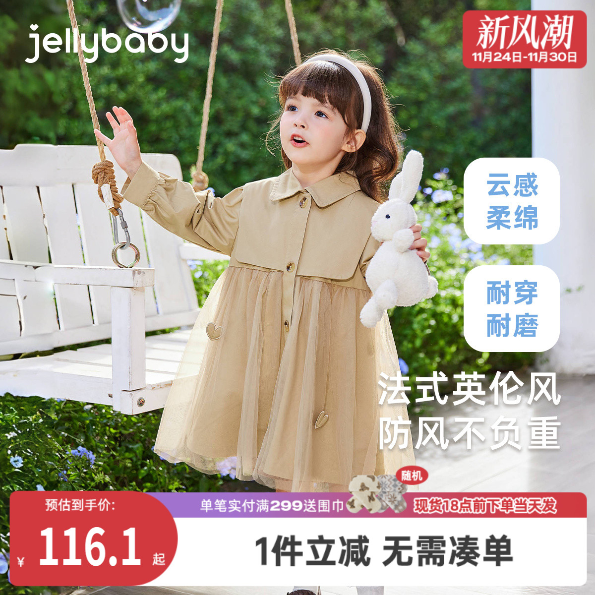 女童风衣外套春秋宝宝秋装英伦风衣服小女孩洋气开衫儿童秋款上衣