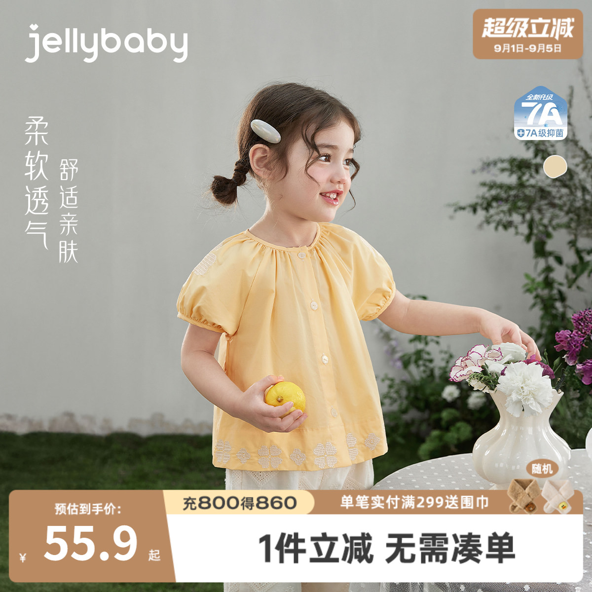 女童夏季全棉薄款短袖衬衫新款图片