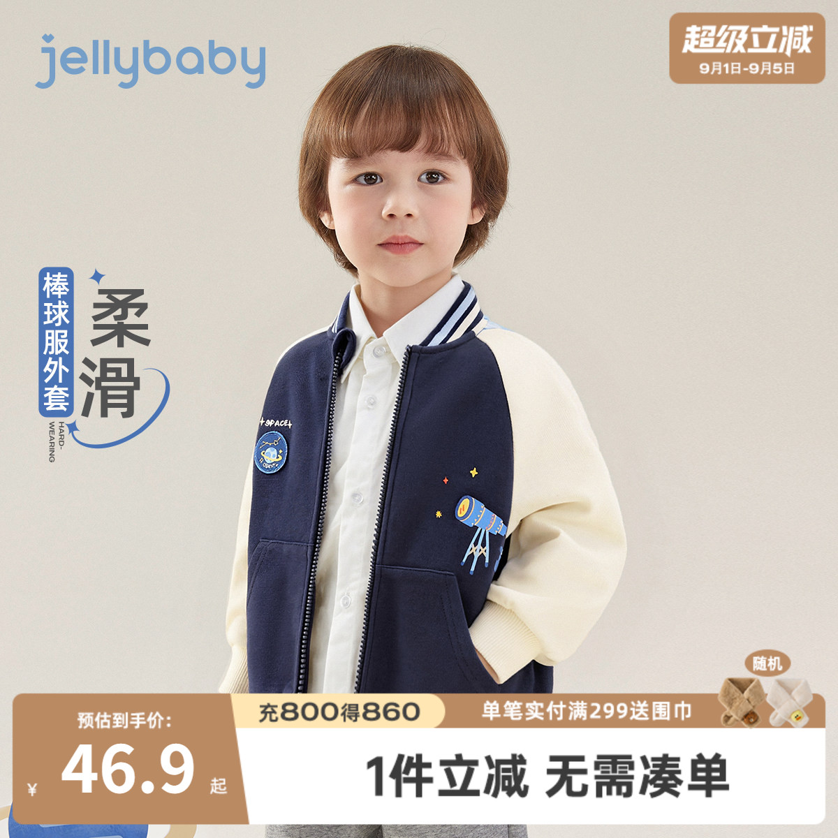 男童春秋棒球开衫外套洋气图片