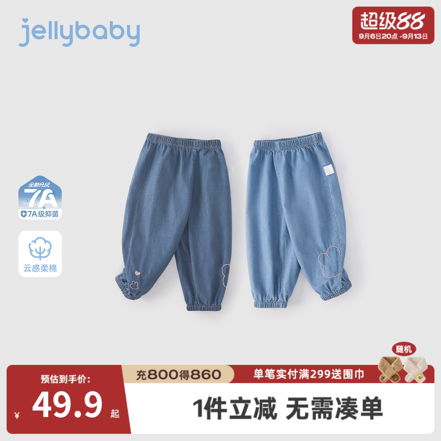 夏季女童纯棉抑菌薄款牛仔长裤图片
