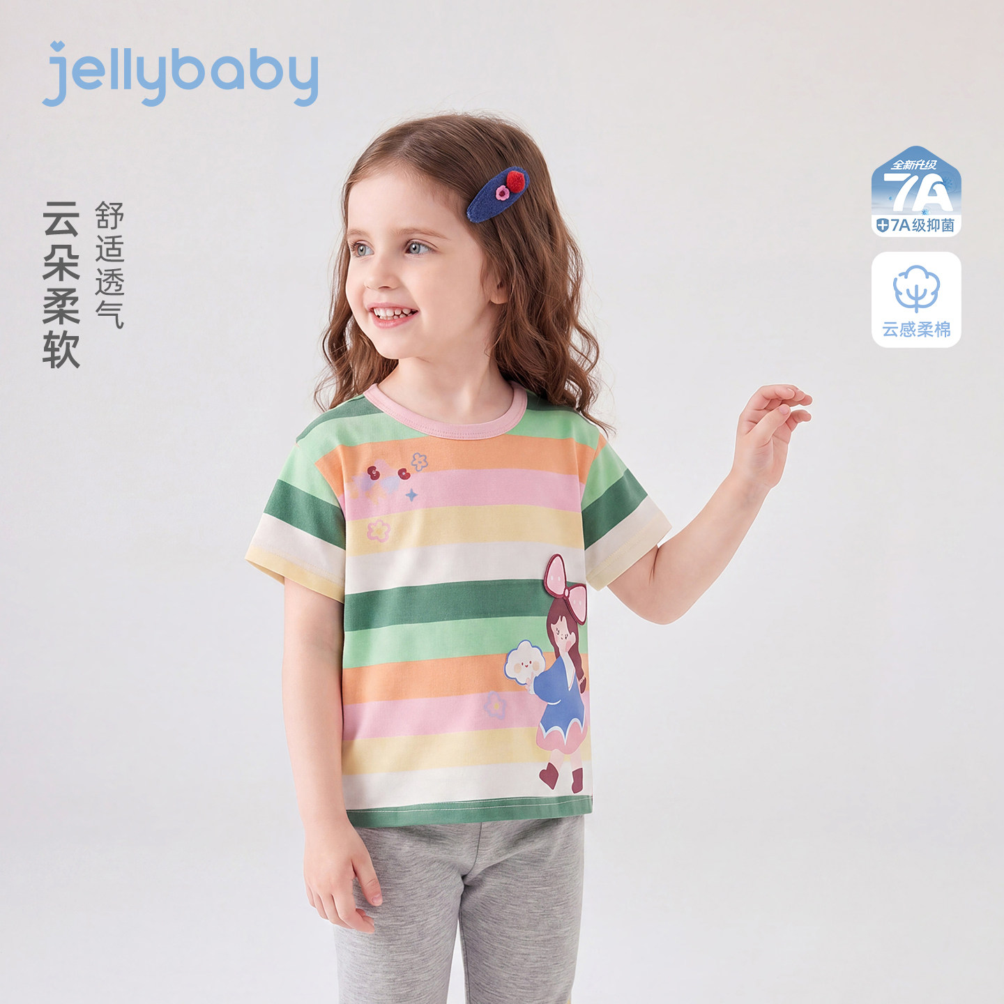 杰里贝比女童夏季薄款条纹T恤图片