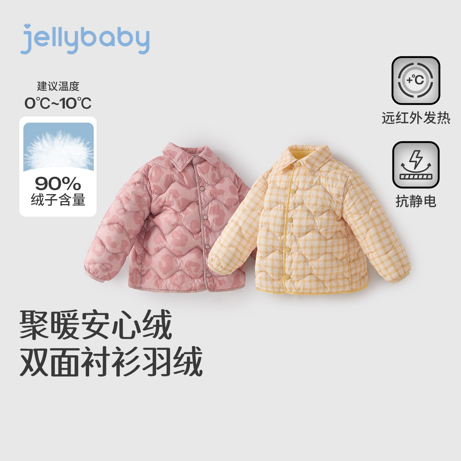 jellybaby女童羽绒服宝宝衣服厚款保暖儿童冬装5岁小童双面穿外套
