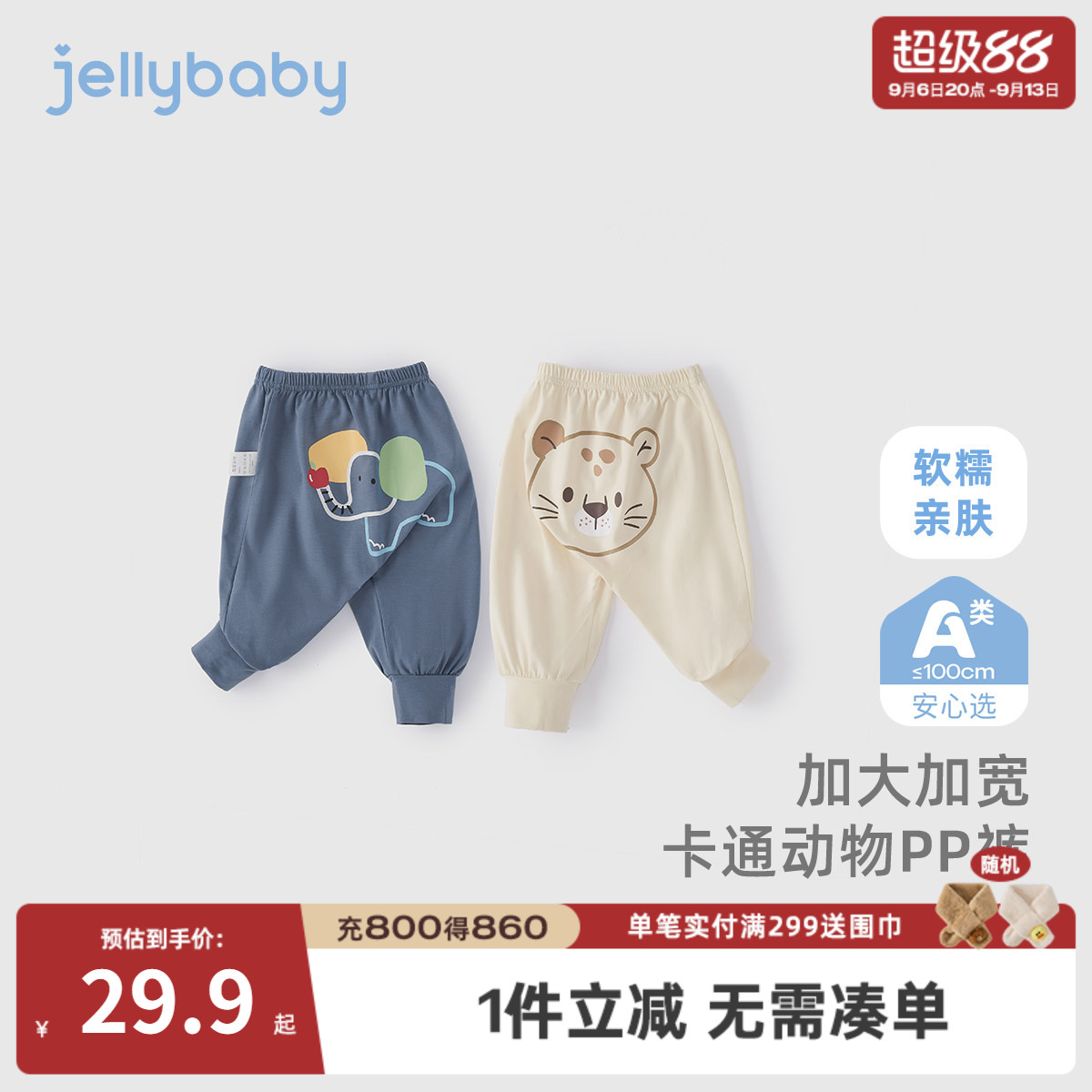 婴儿大pp裤夏季薄款男幼童卡通长裤幼儿夏装女童百搭甜美宝宝裤子
