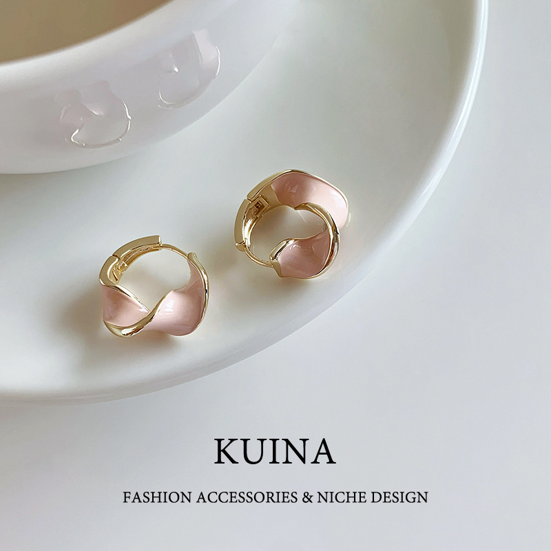 粉色莫比斯乌环耳扣耳环