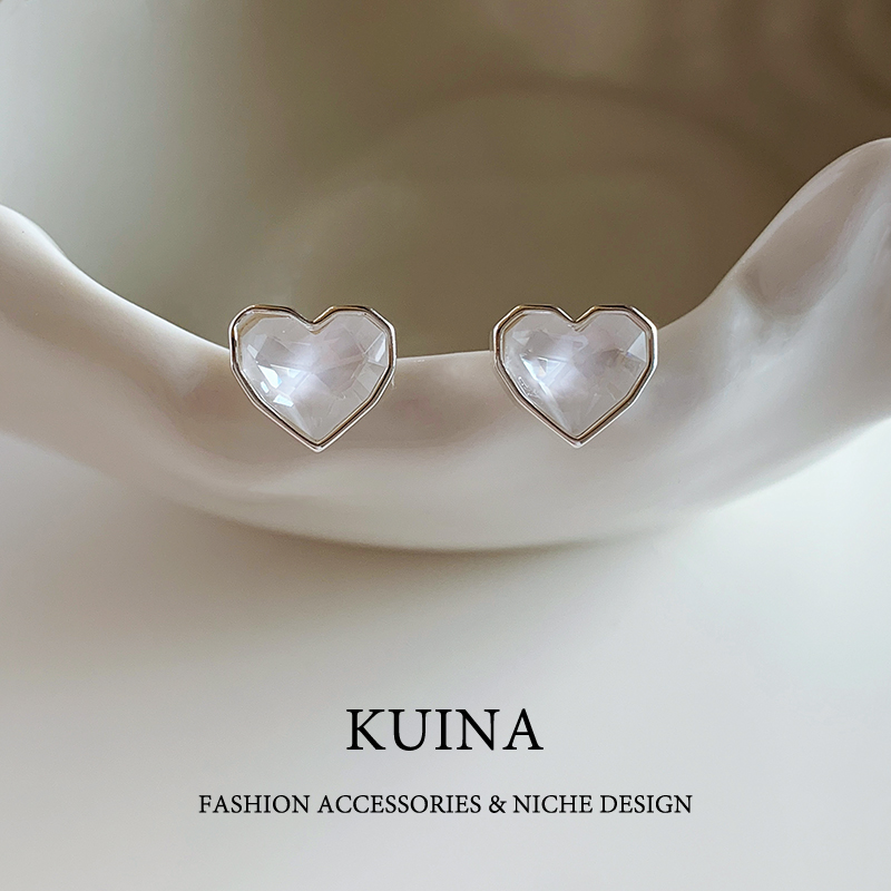 爱心耳钉银针耳环水晶耳饰女