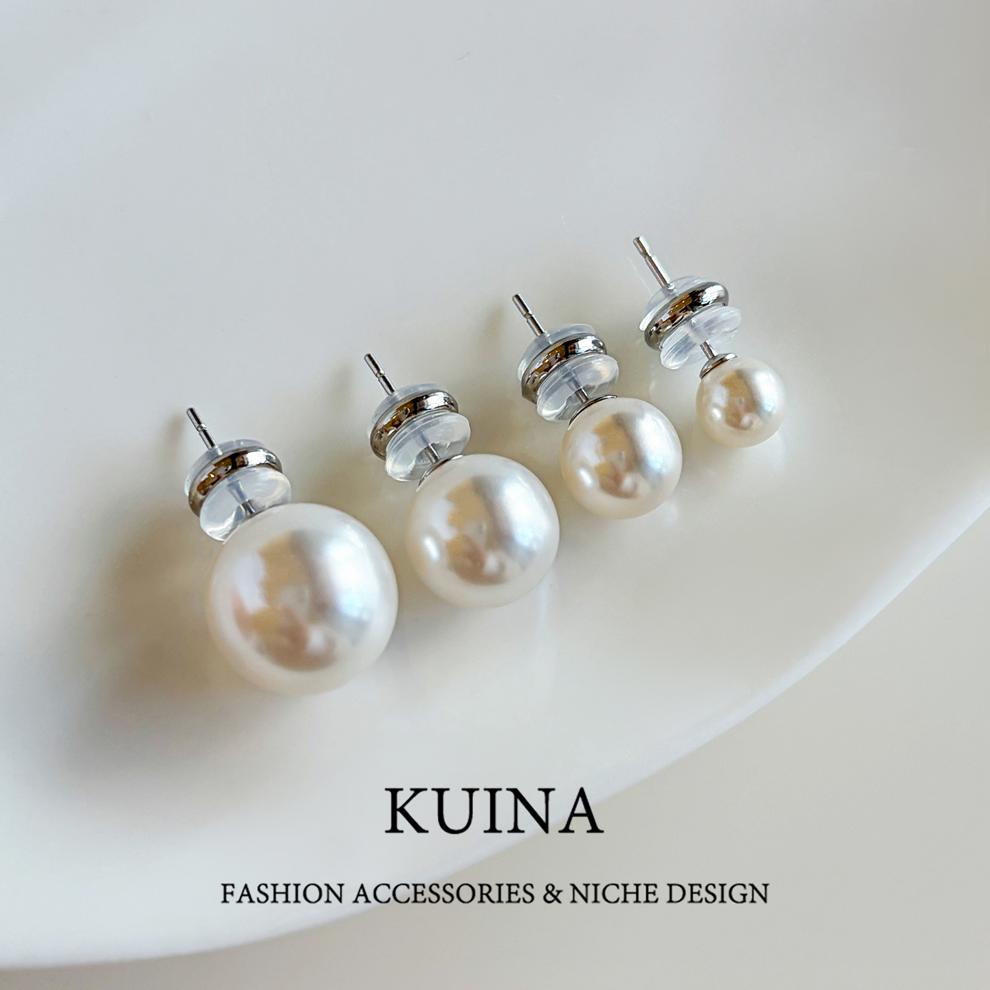 S999纯银施家澳白正圆珍珠耳钉