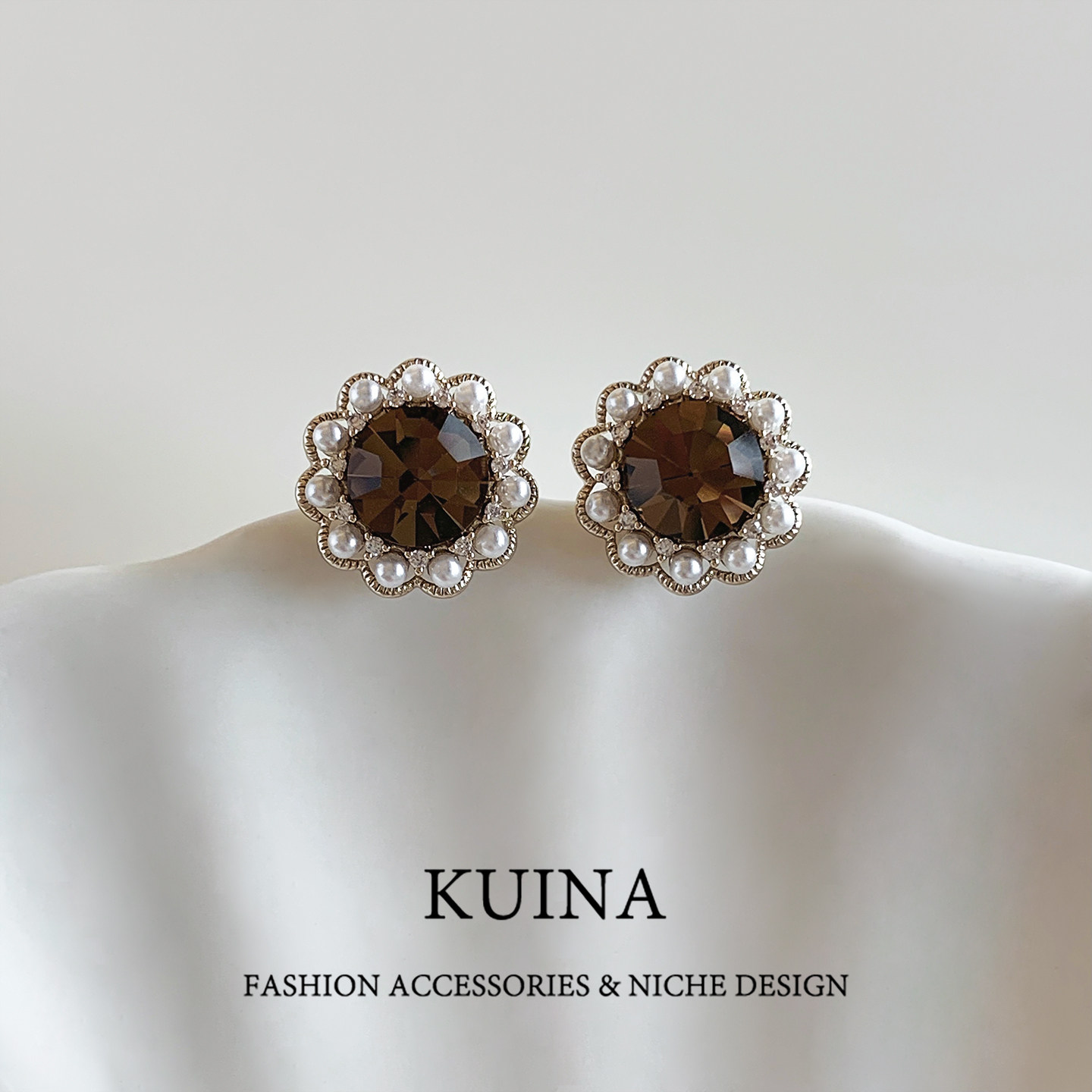 复古轻奢高级感茶色太阳花耳环女2025新款气质珍珠耳钉精致耳饰品,饰品/流行首饰/时尚饰品新,耳环,淘宝优惠券,粉丝福利购,淘宝优惠卷