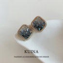 蓝色水晶方形耳钉女2025新款 轻奢气质大气银针耳环高级感耳饰 爆款