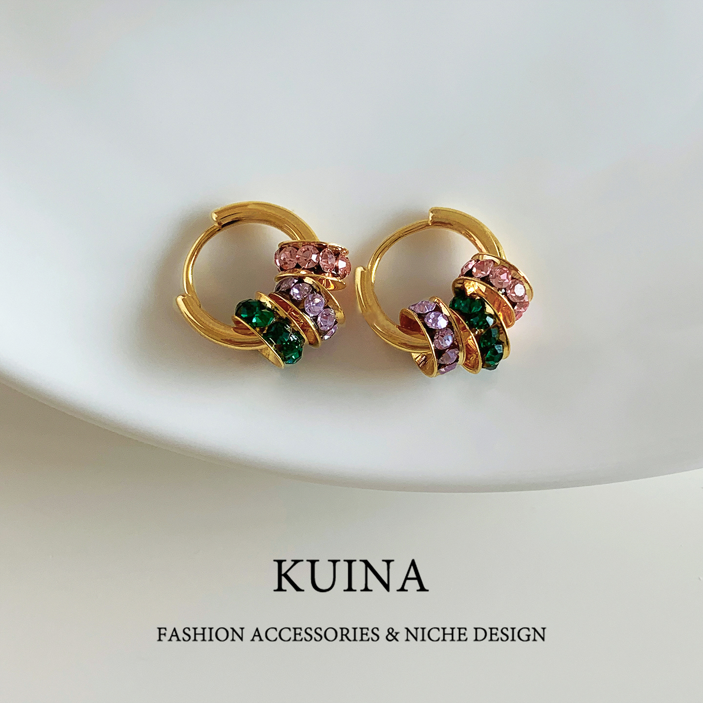 复古彩色多巴胺圈圈耳扣耳环