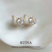 锆石爆闪精致绝美纯银针耳钉女2026新款 轻奢高级感耳饰设计小耳环