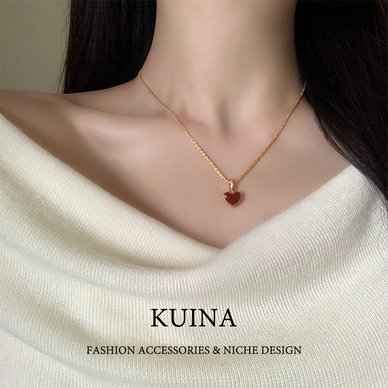 红色爱心金属项链新款女士