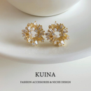 小众设计感金色花环珍珠耳钉女法式 轻奢高级感显脸小耳环气质耳饰