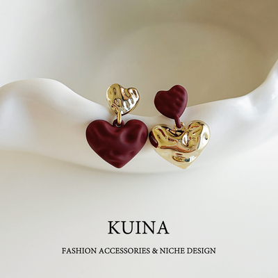 红色爱心耳坠耳环女新款高级感