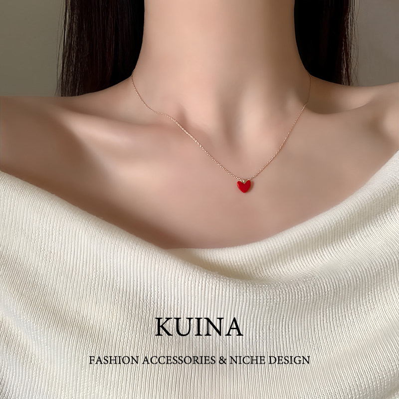 高级感红色爱心项链吊坠轻奢小众锁骨链毛衣链女2025新款百搭配饰,饰品/流行首饰/时尚饰品新,项链,淘宝优惠券,粉丝福利购,淘宝优惠卷