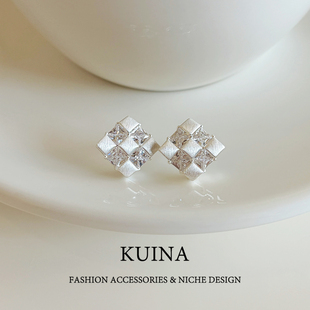 小众高级感银色碎冰冰方形耳钉女轻奢简约气质银针耳钉巨好看耳饰