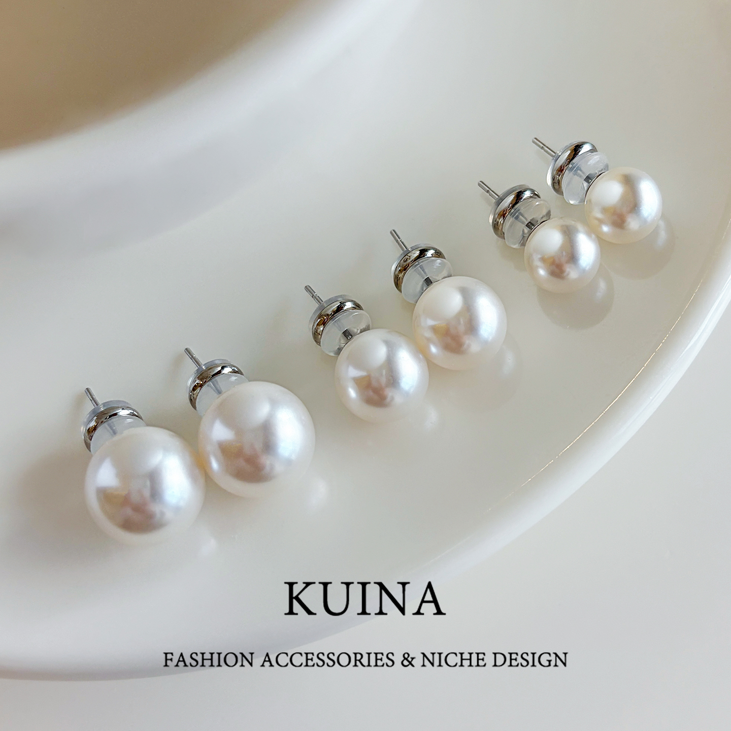 施家澳白海水珍珠耳钉女S999纯银正圆高级感耳环新款养耳洞耳饰品