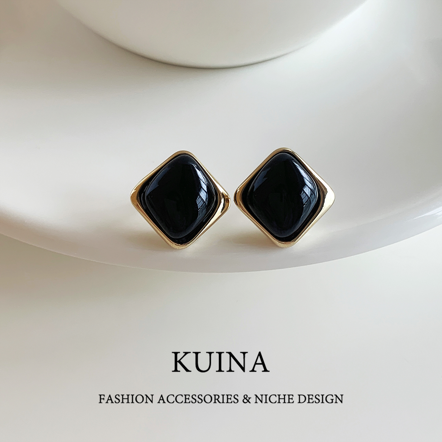 新款爆款黑色方形耳钉女小众轻奢简约气质纯银针耳环高级感耳饰品