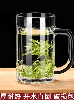 带把手玻璃杯家用杯子水杯套装啤酒杯扎啤喝水泡茶大容量带把茶杯