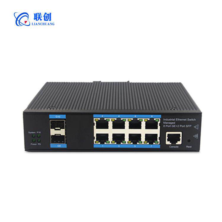 光纤发器 收工业级SFP光电转换器 2光8E电WB网管型环网自愈交换机