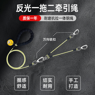 反光一拖二狗狗牵引绳双头狗绳狗链中型大型犬防爆冲防缠绕遛狗绳
