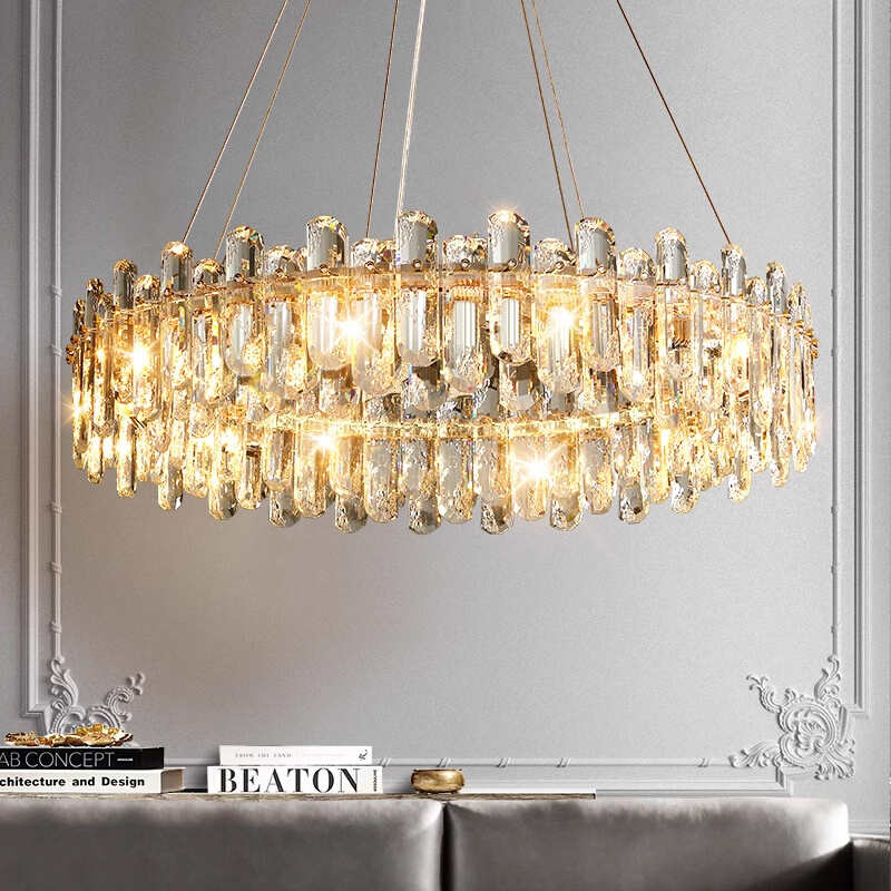 意式轻奢客厅圆环水晶吊灯高档大气别墅样板间餐厅吧台饭厅吊灯