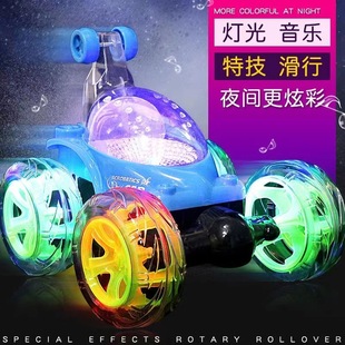 遥控特技翻斗汽车儿童玩具充电灯光音乐限充电翻滚越野赛车