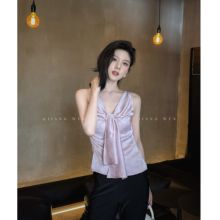 姜雯ukilau紫色上衣缎面收腰背心新中式绸缎国风挂脖吊带高级感夏
