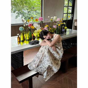 挂脖连衣裙女长款 姜雯法式 裙子流苏海边度假收腰小众气质设计感