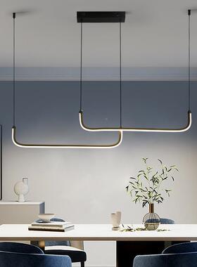 意式极简黑色餐e厅主吊灯长条322灯全铝一l台d轻奢字型吧办公室灯
