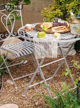 0复古园绿色法式花园桌椅台庭F76HT5M8闲院阳天台折叠铁艺椅子田