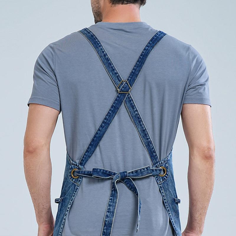 亚逊厨【S-097跨境水马洗牛仔围裙耐磨烫染员美发师房男服务工服