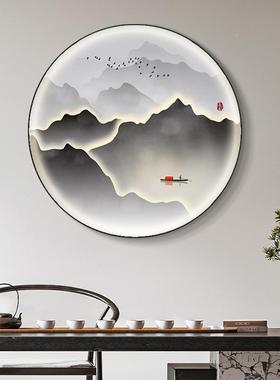 新中913式饰画ED壁灯画茶装室圆形L山画客厅走廊过道玄关创意挂水