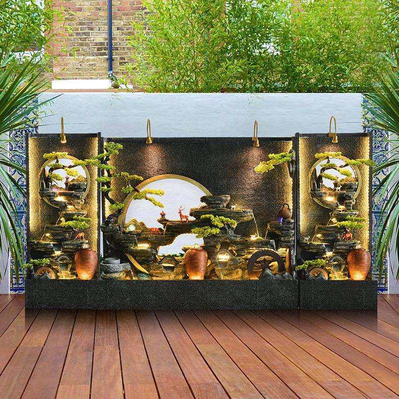 水幕墙流水屏风办花室断摆件室公隔外园庭院ZNG鱼池景观假山流水