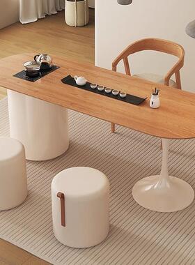 奶实油风小茶组台家用茶桌书桌茶DVY桌一体原木风阳台木茶泡桌椅