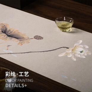 茶事美学绢本茶席新中干式防桌旗茶台艺长条水禅意80590泡茶布旗