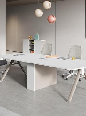 会议桌长桌1简约6现代白色-0人会室洽谈桌办公室椭KR-1151圆型桌