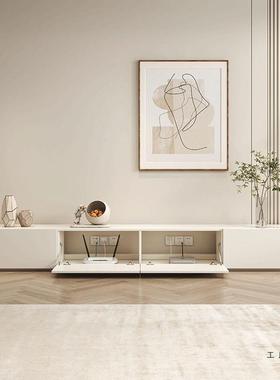 奶油风电视柜茶组合现圆简约实木F5M75JM5几角客厅家用白色落地代