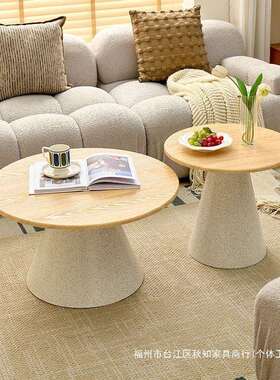 茶桌小型公寓石纹民VRC边几酒店户客房茶几风麻宿组合形客厅圆原
