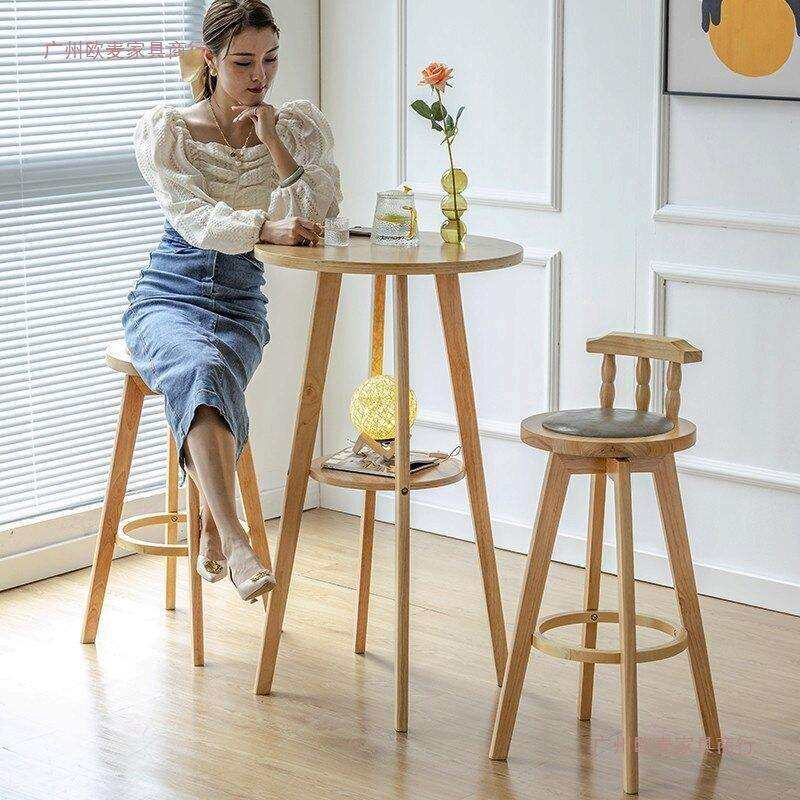 实碳化三棍吧台椅美式复古吧台凳欧式高创凳木转意酒吧椅旋家用高