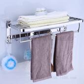 304不锈钢折9016爪叠浴架方管浴室架加厚底带座钩活动巾毛巾架
