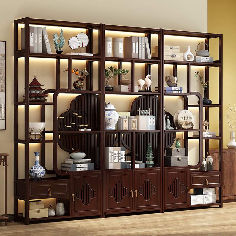 新中式博古架实木中式茶室装饰品置物架多宝阁摆件现代简约展示柜