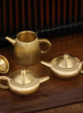 迷你小茶壶把把壶纯黄铜摆件金属铜工艺礼品摆饰办公室茶道茶具小