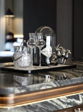 现代轻奢样板间餐桌玻璃冰桶酒杯红酒塞托盘创意摆件桌面装饰品