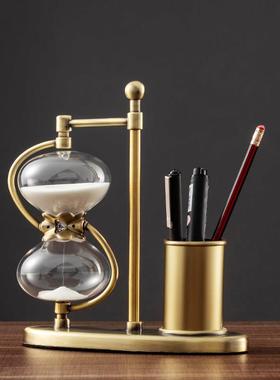 沙漏笔筒创意轻奢桌面收纳计时摆件简约办公桌收纳盒办公室装饰品