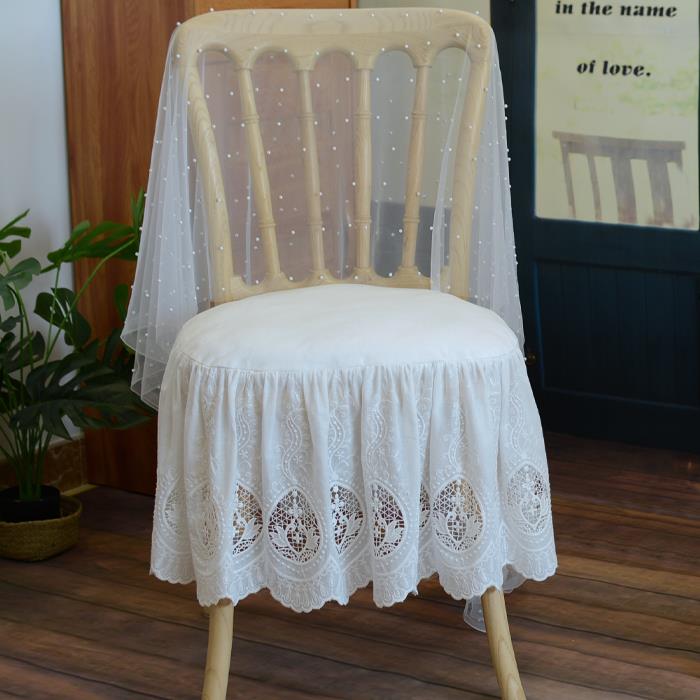 法式轻奢白色餐椅套定制圆形马蹄形梯形镂空可拆洗正方座椅垫