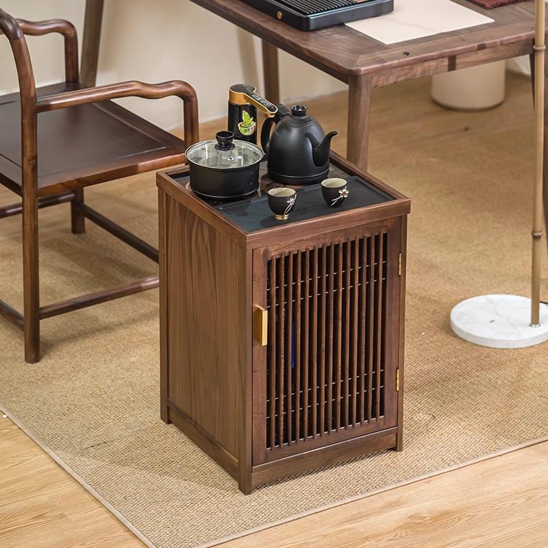 北美黑胡桃木茶水柜移动茶台烧水壶一体茶吧机小户型茶桌沙发边柜