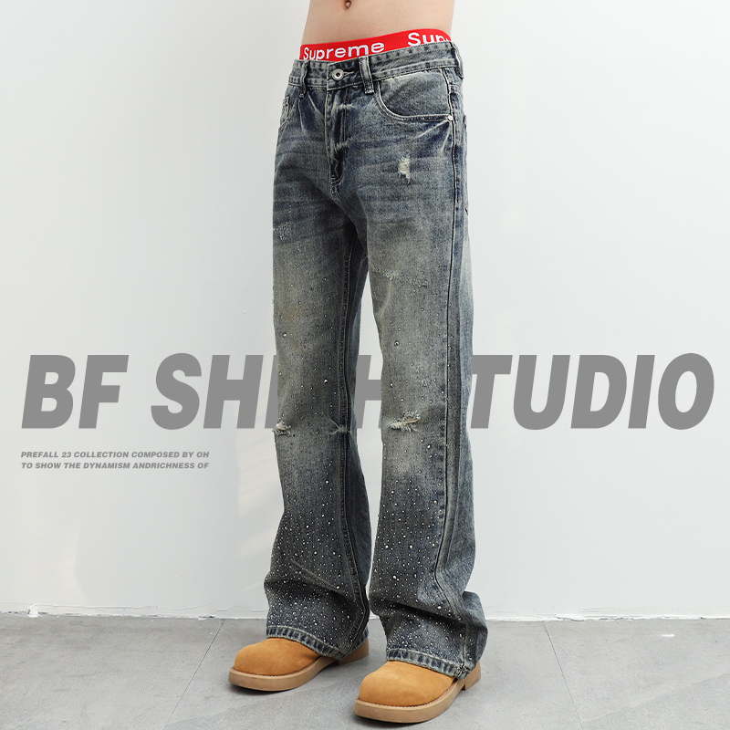 牛仔裤男长裤宽松微喇水洗秋季